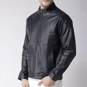 Vestes en cuir PU de haute qualité pour hommes printemps, automne, col montant solide personnalisé bonne qualité veste pour hommes à la mode Oem - Product Image 3