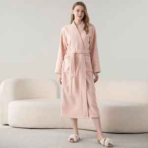 Alta calidad 100% poliéster Coral Fleece pareja bata de baño Albornoz señoras Super suave y cálido Color sólido Bata - Product Image 5