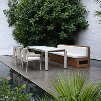 Ensemble de salle à manger extérieur personnalisé OEM, chaises en aluminium et corde tressée, mobilier de patio pour hôtel et complexe hôtelier, résistant aux intempéries