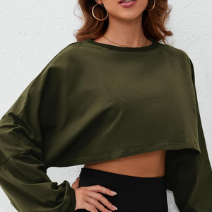 เสื้อยืดครอปไซส์ใหญ่ผ้าคอตตอนสำหรับผู้หญิงเสื้อครอปไซส์ใหญ่แขนยาวพิมพ์โลโก้สกรีนเสื้อครอปสไตล์ใหม่ขายดี - Product Image 3