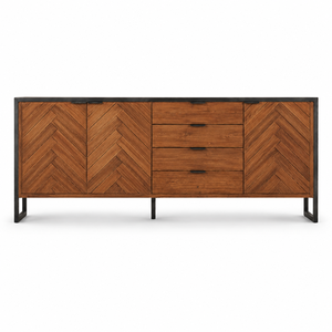 Buffet en bois de manguier massif fait main de style industriel Akku Art, avec tiroirs à fermeture douce et cadre en métal noir, meuble de rangement - Product Image 4