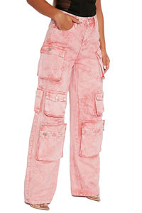 2024 pantalones informales de cintura alta con bolsillo clásico, pantalones de pierna ancha, pantalones vaqueros de mujer, pantalones vaqueros transpirables, pantalones Cargo, pantalones vaqueros OEM para mujer - Product Image 3