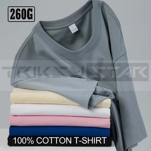 Mùa Hè Mới Quá Khổ Drop-Vai Nặng T-Shirt Người Đàn Ông 100% Cotton Rắn Ringer Trống Chất Lượng Cao 260G Ngắn Tay Áo Tee Cơ Bản Hàng Đầu - Product Image 2