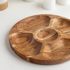 Bandeja para servir de madera de acacia, tabla de charcutería redonda de madera con mango, Plato decorativo para aperitivos, galletas de queso - Product Image 3