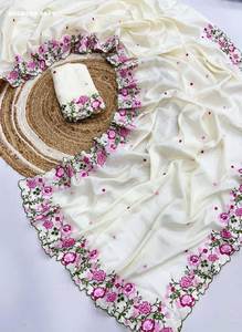 Sari de Seda Coreana con Bordado para Bodas, Precio de Mayoreo, Compra en Línea, Exportador de Moda Femenina de la India - Product Image 3