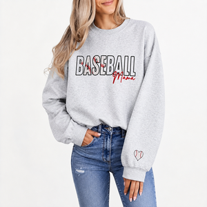Women's Oversized Baseball <b>Mama</b> Graphic Crewneck Sweatshirt-Heather Grey Cotton/Polyester Blend 360g Breathable Fleece Pullover - Product Image 1