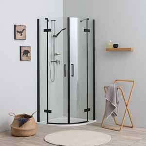 Black Lion 90x90 Semicircular <b>Shower</b> <b>Door</b> Enclosure with <b>Hinged</b> Opening - Product Image 1