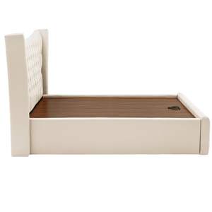Modern King-Size Upholstered <b>Bed</b> <b>Storage</b> Solid Mango <b>Wood</b> <b>Frame</b> Synthetic Leather Tufted Design Adjustable Height Customizable - Product Image 4