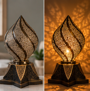 Lámpara de Mesa Metálica Marroquí Hecha a Mano Farida Hookahs, Linterna Decorativa con Filigrana, Diseño Intrincado de Hojas Perforadas, Origen Egipcio - Product Image 3