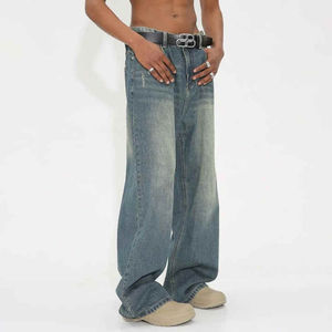 กางเกงยีนส์ทรงหลวมสำหรับผู้ชายกางเกงยีนส์แบบปักโลโก้ตามสั่งดีไซน์ล่าสุด - Product Image 3