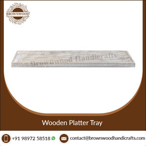 Plateau de service en bois fait main de haute qualité lavage blanc 22mm épaisseur rectangulaire grand plateau de décoration indienne - Product Image 4