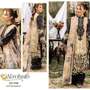 Setelan Pakistan bordir hitam & emas elegan Alzohaib AZ 1148 katun koleksi Dupatta untuk wanita anak perempuan - Product Image 1