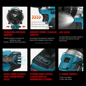 <span class=keywords><strong>Taladro</strong></span> Percutor Eléctrico sin Escobillas de 21V 200Nm 2150RPM <span class=keywords><strong>Atornillador</strong></span> Inalámbrico <span class=keywords><strong>con</strong></span> Batería de 6000mAh Minitaladro Eléctrico de 1500W - Product Image 6