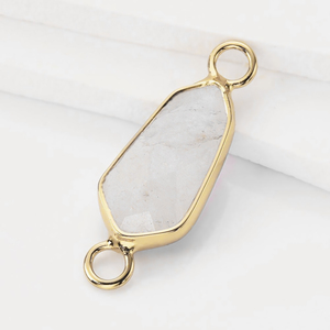 Connecteur hexagonal en pierre de lune arc-en-ciel |   Charme en argent sterling 925 à double boucle avec pierre précieuse pour la fabrication de bijoux - Product Image 1