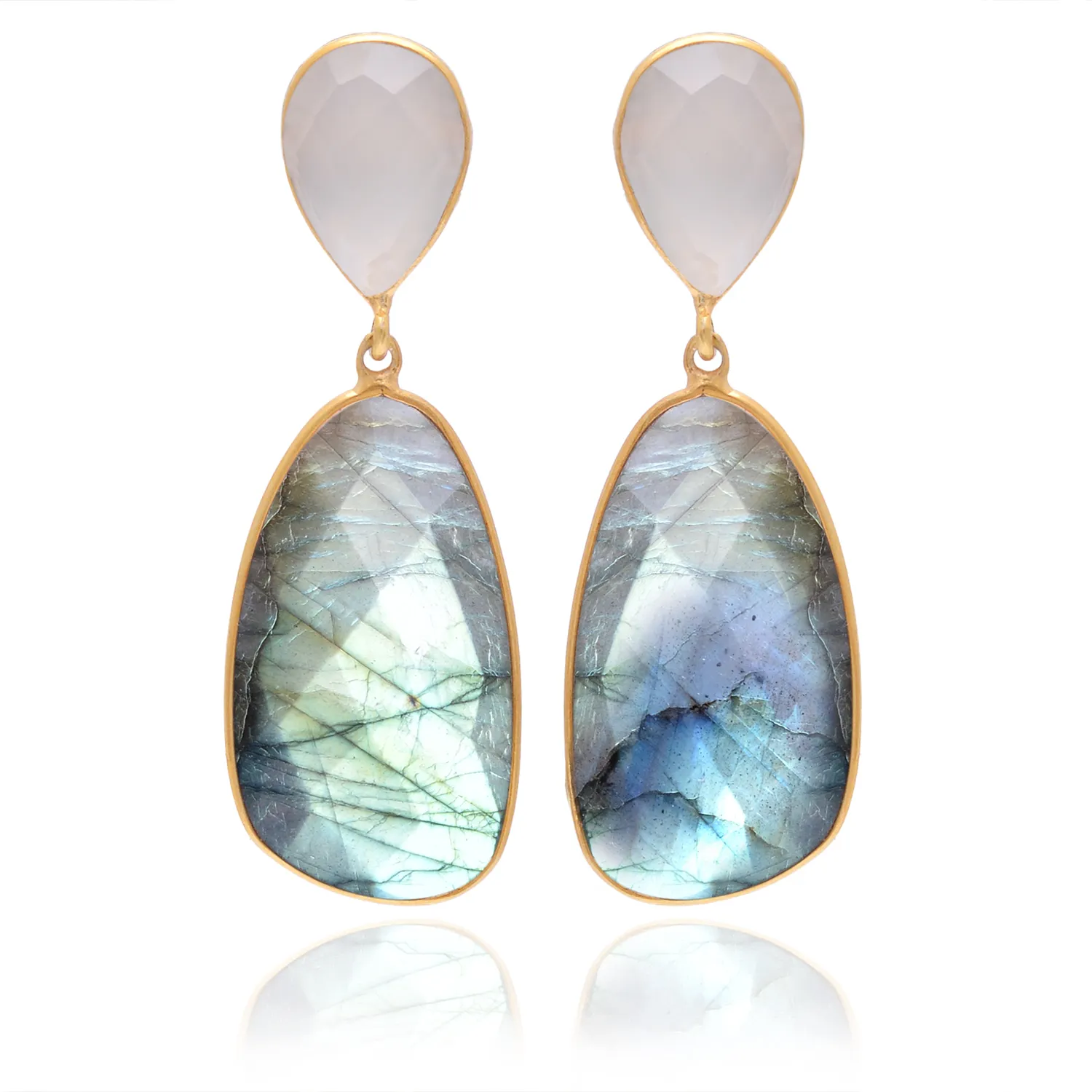 New 2024 Customized Creative Jewelry 925 Sterling Silver Natural Labradorite Gemstone Gold Plated Earrings Accessory For Women