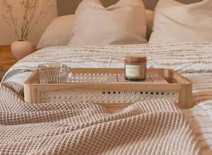 Wholesale Rattan Round Shape Food Serving Tray With <b>Wooden</b> Handles Kitchenware Ornaments <b>Tea</b> and Coffee Serving Tray - Product Image 5