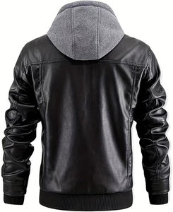 Nouvelle veste en similicuir pour hommes vestes de motard de moto veste en cuir véritable coupe-vent imperméable avec capuche amovible - Product Image 3
