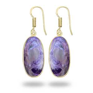 Pendientes de Charoita 100% Natural, Joyería de Moda, Regalo para Mujer, Pendientes Chapados en Oro, Charoita Natural de Alta Calidad - Product Image 6