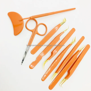 Pince à épiler en acier inoxydable avec pointe argentée recouverte de poudre orange, étiquette personnalisée, ciseaux pour extensions de cils, précision, antistatique, premium - Product Image 2