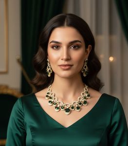 Ensemble collier et boucles d'oreilles Émeraude Grâce Royale, confectionné avec des pierres ovales de qualité supérieure en émeraude verte. - Product Image 1