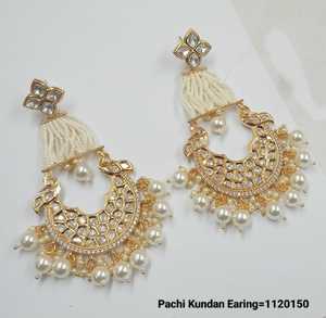 Boucles d'oreilles indiennes plaquées or traditionnelles et à la mode Kundan et perles suspendues Bahubali pour femmes et filles ensemble de bijoux - Product Image 3