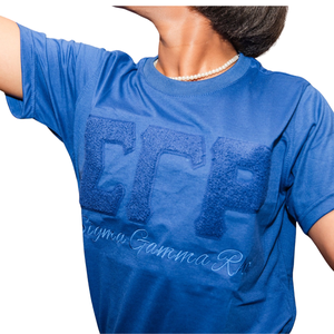 Camiseta de chenilla azul real Sigma Gamma Rho Sorority para mujer, con letras griegas, de algodón premium, manga corta, ropa griega - Product Image 4