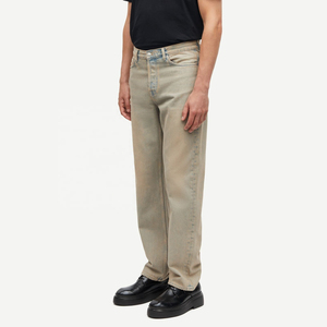 100% pantalones vaqueros de algodón de ajuste Regular Casual cómodos pantalones de mezclilla de color desteñido para hombres precio razonable logotipo personalizado servicio OEM - Product Image 6