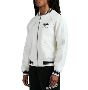 Chaquetas Varsity de Fibra de Bambú Blanca de Alta Calidad para Hombre, Estilo Varsity Cómodo, Parches de Chenilla Bordados, Forro de Algodón - Product Image 3