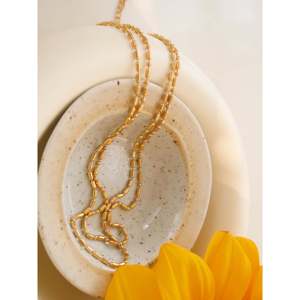 Collana con perline a tubo quadrato dorato, a doppio filo 2-1, anelli alla moda impermeabili e anti-ossidazione - Product Image 4