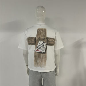 T-shirt court Boxy Fit en coton épais pour homme T-shirt court oversize à épaules tombantes design vieilli tricoté avec logo personnalisé - Product Image 6