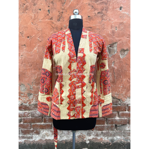 Chaqueta Kantha acolchada corta de algodón para mujer Chaquetas Kantha de Cintura de estilo moderno de temporada de invierno estampadas para mujer - Product Image 5