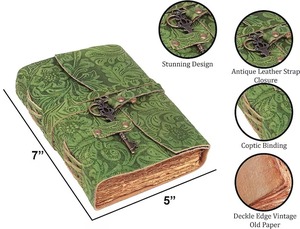 Fleur de jardin Cadeau Nouveaux beaux journaux en cuir vert, carnet ou carnet de croquis Vintage Antique Book - Product Image 2