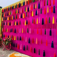 Guirlandes de pompons en laine style bohème vintage de 12 pouces pour décorations de plafond de mariage indien, décorations de fête Haldi Mehndi Sangeet