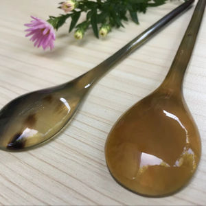 Cuillère en corne de buffle naturelle, fabriquée à la main et polie, parfaite pour servir des épices, des condiments ou pour une utilisation décorative sur la table, de haute qualité - Product Image 1