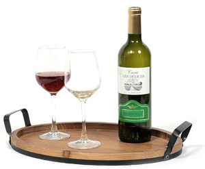 Plateau décoratif en métal et en bois, plateau de service en bois de ferme, plateau de table basse ottoman rustique - Product Image 1