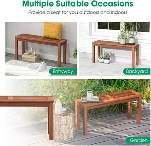 Minh Phuoc Furniture Modern Acacia Wood & <b>Metal</b> Eco-Friendly Outdoor Dining <b>Bench</b> for 2 Patio & Garden Backless - Product Image 4
