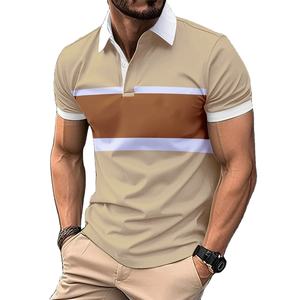 Camisa POLO para hombre, solapa, botones, estampado de retazos, ropa deportiva informal de manga corta para hombre - Product Image 1