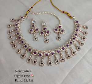 Nuevo diseño chapado en oro tradicional gota perla y piedra tachonado pendiente Mangtika gargantilla collar conjunto y conjunto de joyería para mujer - Product Image 3