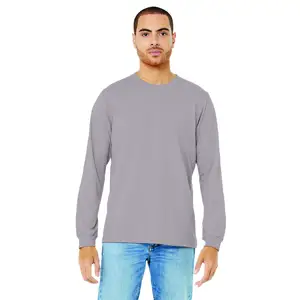Unisex Pink Gravel Heather Long Sleeve T-Shirt - 52% Airlume Cotton, 48% Poly, 4.2 oz, 32 Single