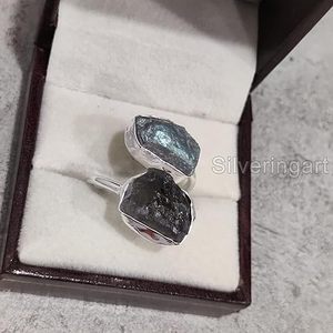 Bague pour femme en labradorite naturelle, double pierre, réglable, bijoux faits à la main, bague en argent sterling 925 - Product Image 3