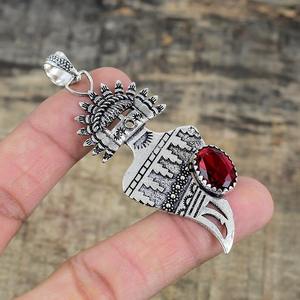 Handmade 925 Sterling Silver Boho Style <b>Pendant</b> Trending <b>Garnet</b> Gemstone Jewelry with Rhodium Plating Women's Gift for Girls - Product Image 3