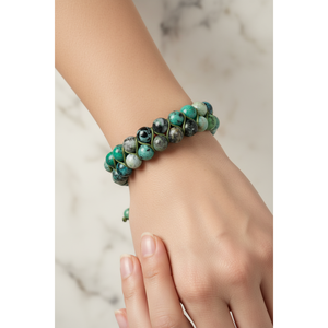 Bracciale in Variscite Spagnola 8mm a Doppia Fila con Macramè e Pietre Naturali - Product Image 3