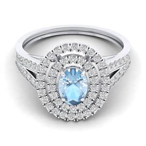 Anillo de Piedra Preciosa de Aguamarina de Corte Ovalado de 0.75 Quilates con Nuevo Diseño REYES, Anillo de Compromiso de Oro Rosa Sólido de 14K con Halo de Diamantes para Mujer - Product Image 5