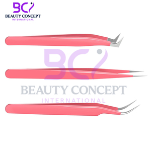 Pince à cils incurvée et volumineuse 3 pièces pointe en fibre rose en acier inoxydable bon vendeur pince à épiler à extension de cils antidérapante - Product Image 6
