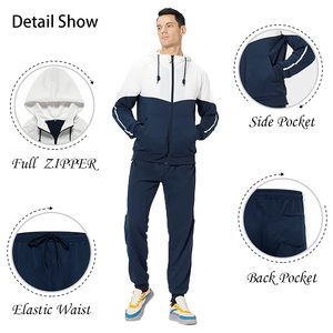 Personalizado de alta calidad de algodón chándal hombres bordado Sudadera con capucha Jogger de gran tamaño con cremallera sudaderas con capucha pantalones de chándal lavado conjunto de dos piezas - Product Image 6