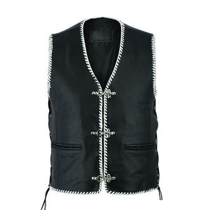 Chaleco de Motociclista con Cordones Laterales, Cuero Genuino y Gamuza, Chaleco de Moto sin Cuello Transpirable para Verano - Product Image 5