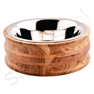 ชามสุนัขในราคาขายส่งชามสัตว์เลี้ยงที่มีฐานไม้ช็อคโกแลตสีป้องกันการลื่นไถลชามสุนัขที่มีสแตนเลสป้องกันการลื่นไถล - Product Image 1