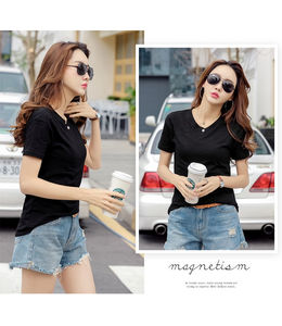 Wholesale New Casual Plain T-Shirt for Women Summer Solid High Quality Custom Short Sleeve T-Shirt Manufacturer From Bangladesh - Product Image 5