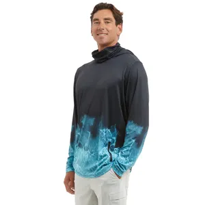 Sweat-shirt à capuche pour homme avec imprimé dégradé, manches longues, pull à capuche décontracté, vêtements de sport d'extérieur avec motif bleu - Product Image 2
