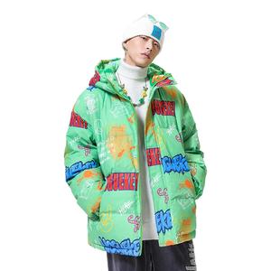 เสื้อแจ็คเก็ตพัฟเฟอร์มีฮู้ดพิมพ์ลายเต็มตัว สไตล์สตรีทแฟชั่น ยูนิเซ็กซ์ สำหรับฤดูหนาว รับสกรีนโลโก้ ซิป ไซส์พลัส ผลิตตามแบบ OEM เสื้อผ้าสตรีทแฟชั่นพิมพ์ลายเต็มตัว - Product Image 5